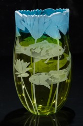 Koi and Lillies glass art by cynthia myers